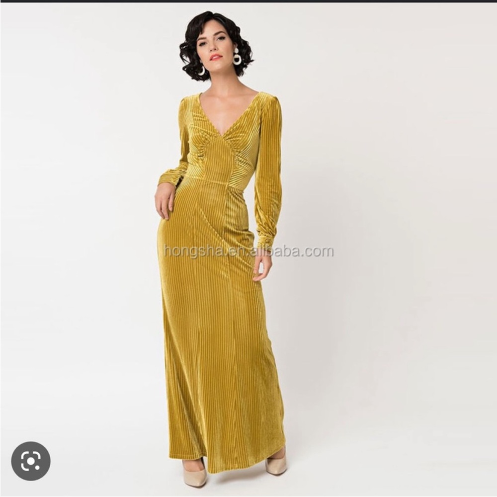 Unique Vintage Gold Velvet 1930s style dress